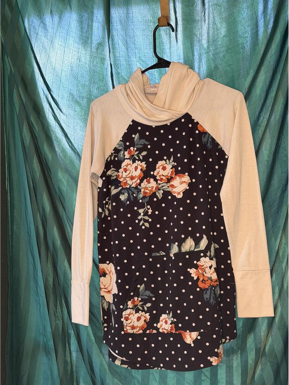 LuLaRoe Floral and Polka Dot Hooded Tunic Sweater - Size S